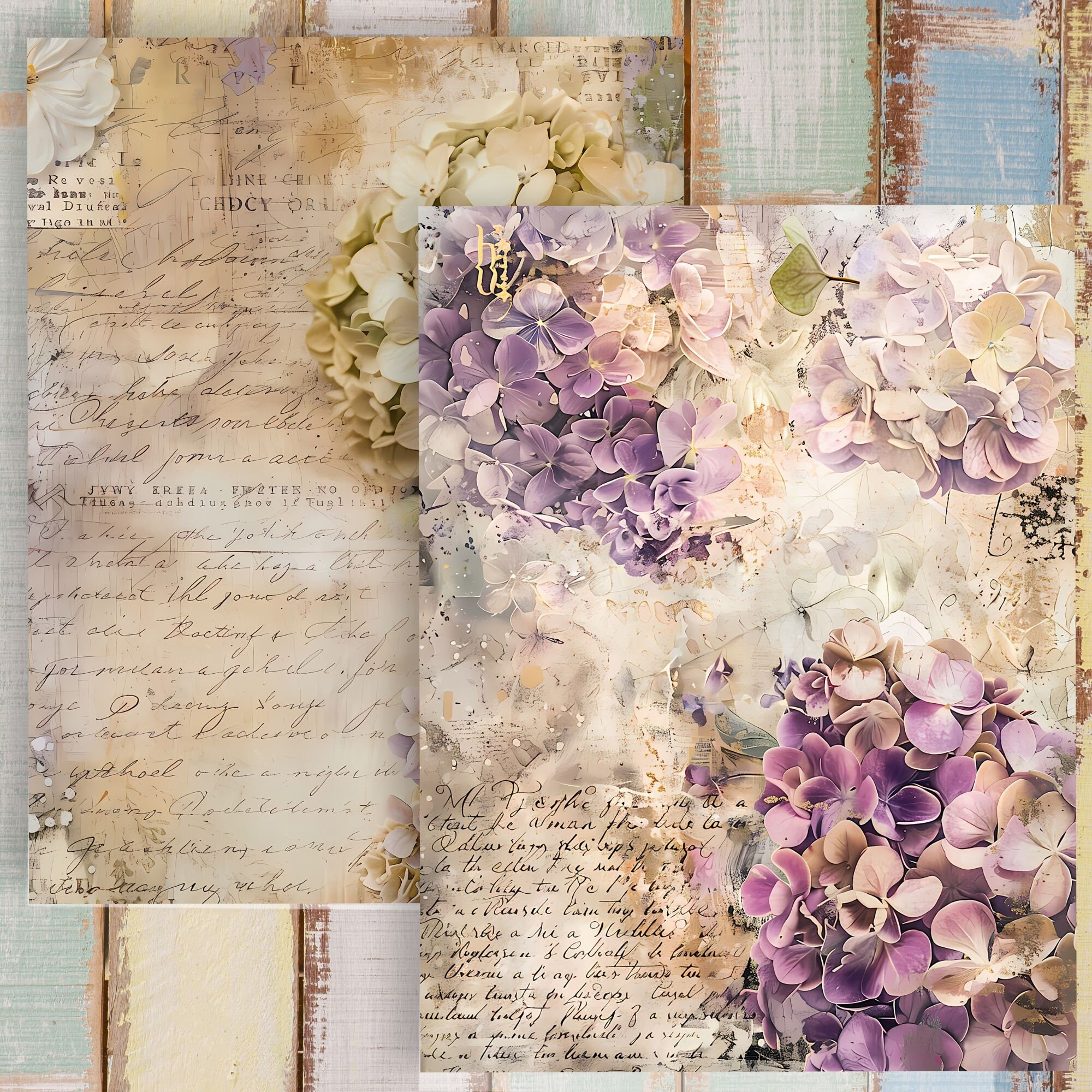 Vintage Hydrangea Junk Journal Pages Kit 1: Shabby Chic Printable Paper ...