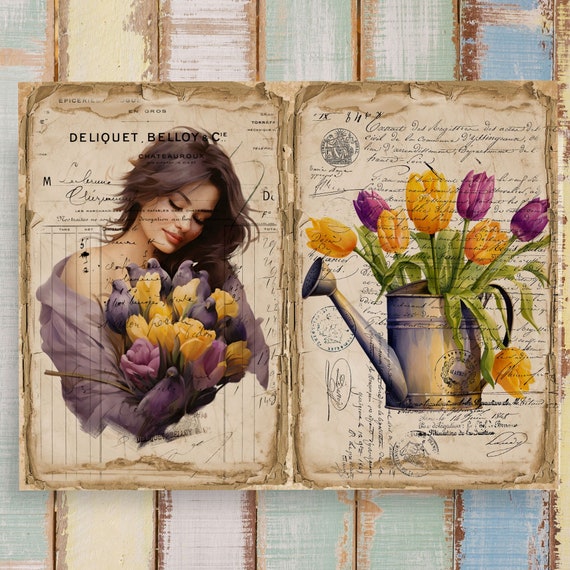 printempsflowerring13号flowerglassring12号 DIGITAL Blooming Tulip Junk Journal Kit – Springtime