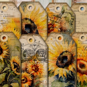 Sonnenblume Junk Journal Tags - Vintage Blumen Ephemera - Printable Tags - FA114