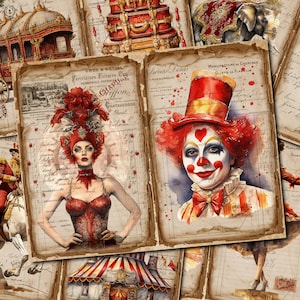 Victorian Circus Junk Journal Kit - Vintage Printable Pages & Ephemera, Clown, Elephant, Trapeze, Junk Journal Digital Download - FA180