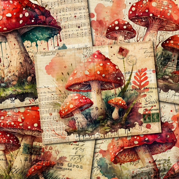 Junk Journal Printable, Mushroom , Vintage Journal Papers, Mushroom Junk Journal , Junk Journal Digi Kit, Mushroom Printable Journal