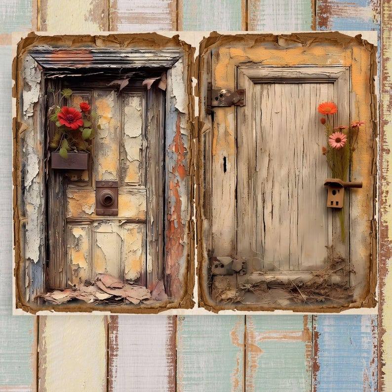 Rustic Wooden Door Printables: Distressed Mixed Media Designs (digital ...