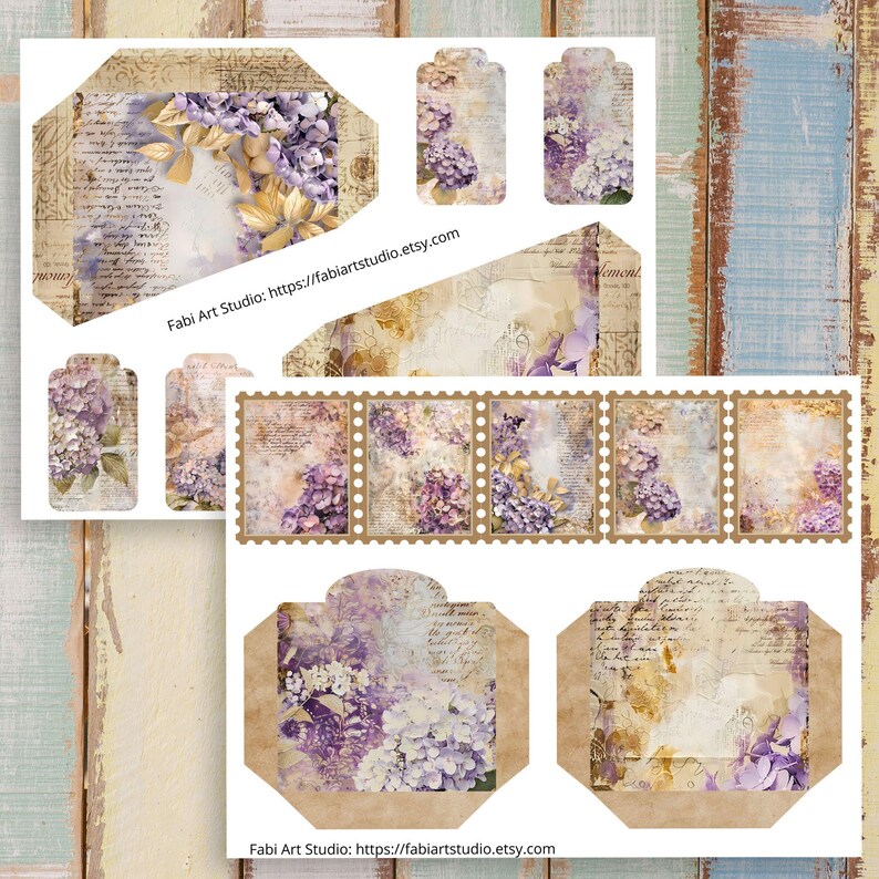 Hydrangea Junk Journal Kit: Printable Ephemera, Envelopes, Tags ...