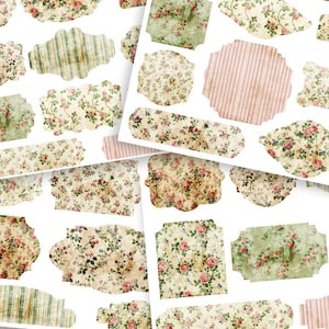 Antique Shabby Chic Roses Junk Journal Labels Add-On Kit – 5 Printable Sheets