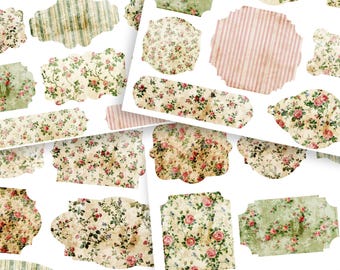 Zestaw do dodawania etykiet do dziennika „Antique Shabby Chic Roses Junk Journal” – 5 arkuszy do druku
