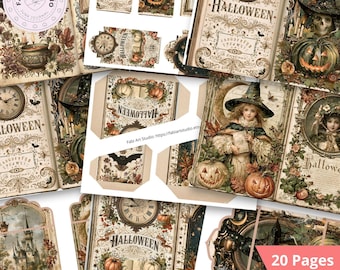 Halloween-Junk-Journal-Set 1 – 20 druckbare Seiten & Ephemera