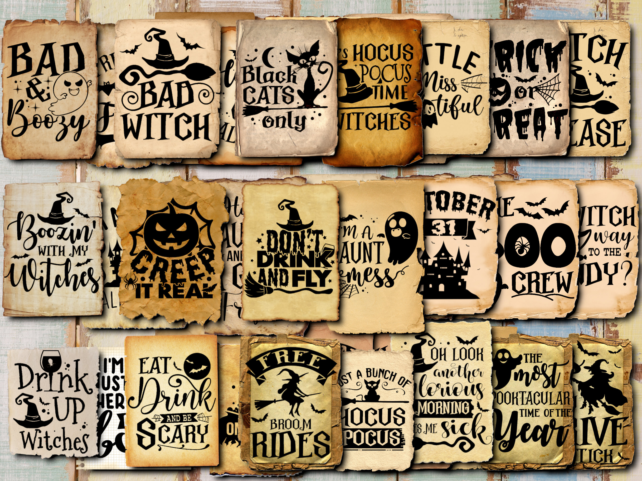 Halloween Quotes Printable: Vintage Ephemera Collage Sheet (Digital Download)