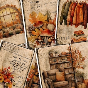Cozy Autumn Junk Journal Kit Digital Download JPG Scrapbook Paper Fall Collage Sheets Vintage Ephemera Printable Backgrounds Fall Leaves