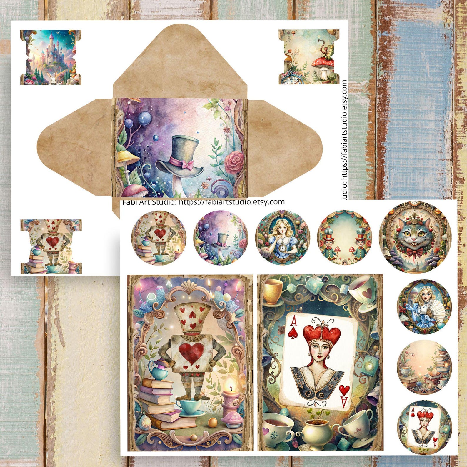 Alice in Wonderland Junk Journal Kit Add-on Kit 1: Printable Ephemera ...