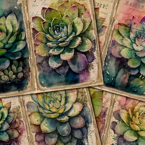 Kit de diario de plantas suculentas, páginas de diario vintage, diario basura de flores, kit digital de diario basura vintage, diario vintage imprimible