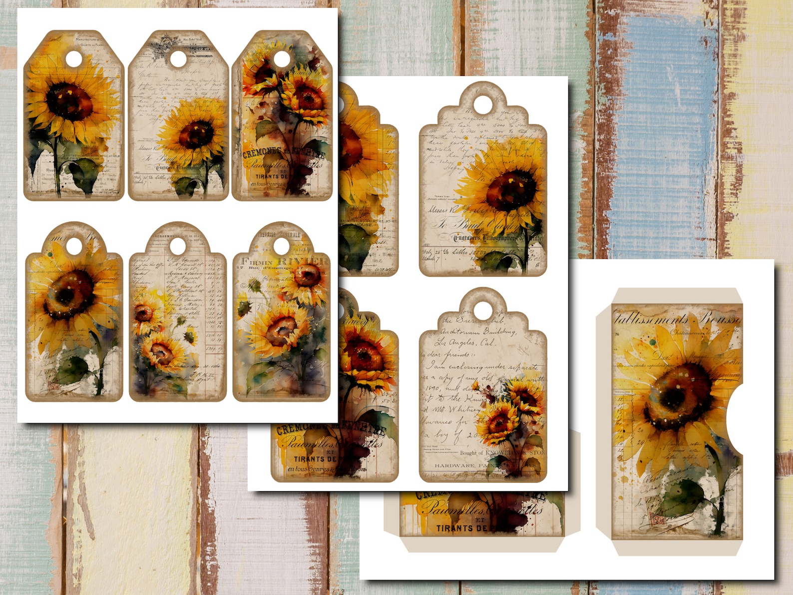 Sunflower Junk Journal Kit: Printable Folding Folio, Ephemera (digital ...