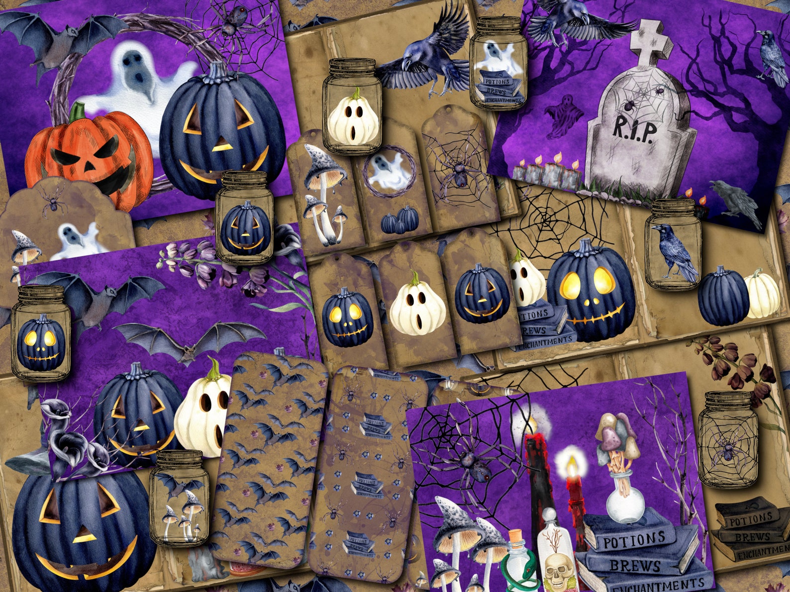 Halloween Junk Journal Digital Kit Printable Collage Papers Etsy