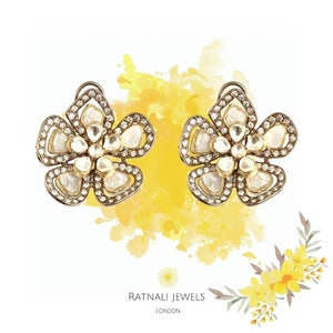 Ratnali Maya / Real Silver Polki Kundan Jadau Stud Pendientes
