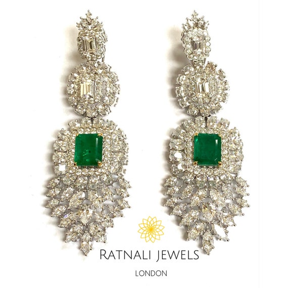 Emerald Diamond Chandelier Earrings - Main Image