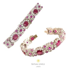 Robijn gesimuleerde diamanten armband: handgemaakte zilveren rhodiumsieraden