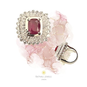Anillo de cóctel con rubí simulado: estilo art déco en plata 925