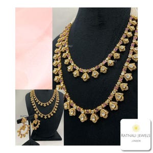 Moissanite Polki Jadau Necklace: Gold Plated Silver, CZ Diamond