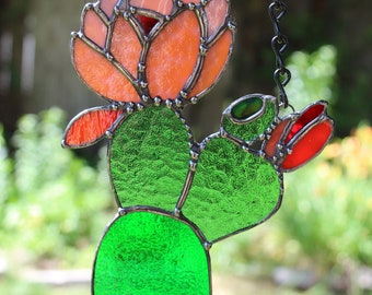 Cactus Flower, Stained Glass, Botanical, Gift for Everyone, Suncatcher, Wall Hanging