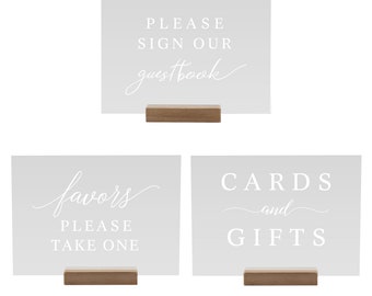 Wedding Table Signs with Base | Favors Please Take One | Please Sign Our Guestbook | Cards and Gifts, 7" x 1.5" x 9"