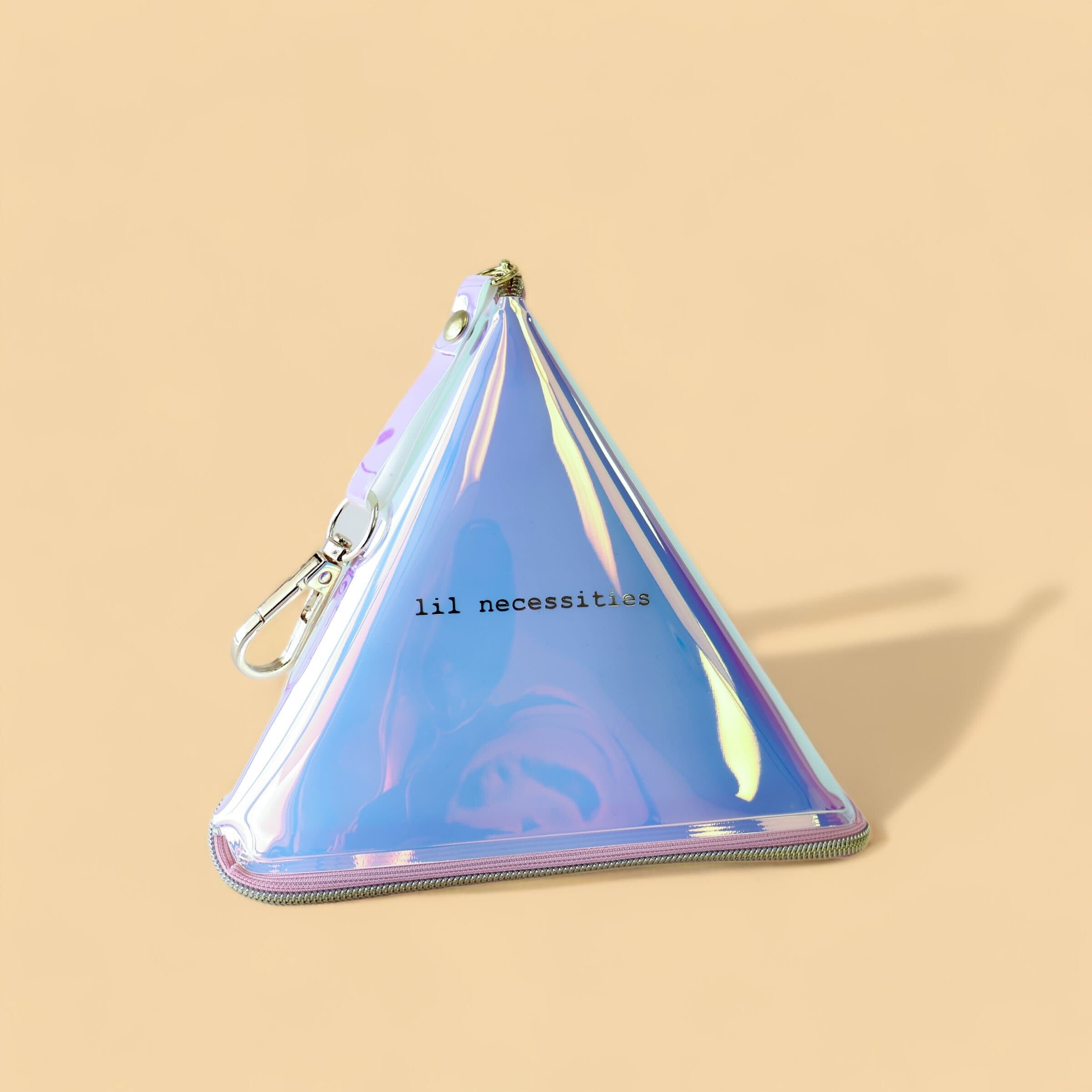 Iridescent Unfoldable Triangle Pouch | "Lil Necessities" | Bachelorette Travel Bag, Lipstick Case, Crochet & Sewing Organizer
