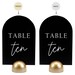 Tischnummernschilder Modern – Kursive Schrift, Mit Goldenem Holzständer, 10,2x15,2 Cm, Set 1–10 | Für Hochzeit, Restaurant, Event