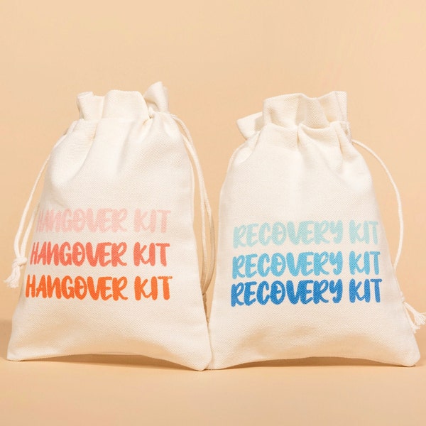 Hangover Kit | Recovery Kit | Fabric Reusable Bags for weddings, events, bachelorette trips, party favors, travels