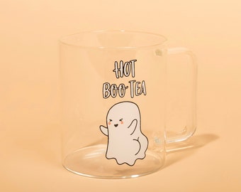 Hot Boo Tea - Halloween Funny Glass Tea Drinking Cup | Caffeinated Ghost Mug