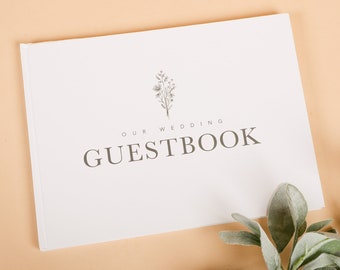 Hanna Roberts Minimalist Wedding Floral Guest Book | Blank Pages for Guests Photos, Gifts, and Messages