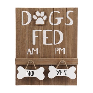 Decorative Dog Meal Scheduler, Morning and Afternoon with Reversible YesNo Bone for Mudroom, Entry Way, Dog Room, Dogs Fed, 9.5"x2"x12"