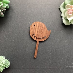 Set of herb sparrows - herb shield / herb plug / for the garden made of high-quality walnut wood in sweet sparrow shape