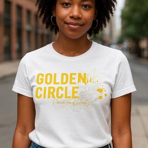 Golden Circle &quot;Peace and Unity&quot; Digital Download | Yellow and White Floral Graphic | Sublimation PNG for T-Shirts, Mugs, Pillows & More