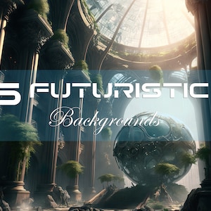 6 Futuristic backgrounds , six digital matte paintings, future world backdrops, globe inspired, sci fi architecture ,3d rendering