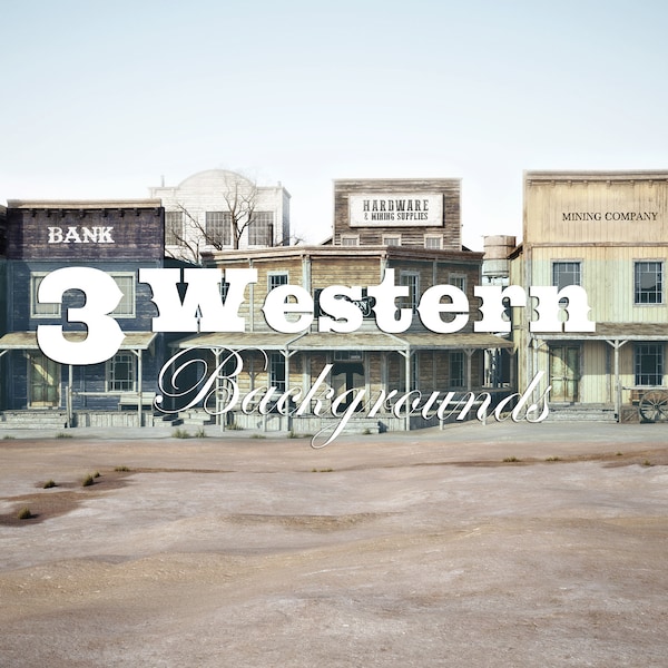 Western town old building backgrounds . Wild west collection backdrops. 3d renderings