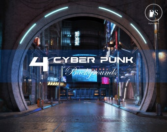 Cyberpunk Cityscape Backgrounds, Sci-Fi Backdrops (Digital Download)