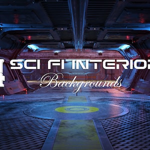 4 Science Fiction backgrounds, Sci Fi backdrops, Futuristic halls, Digital download