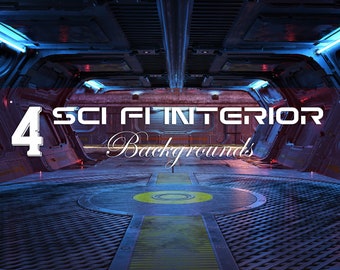 4 Science Fiction backgrounds, Sci Fi backdrops, Futuristic halls, Digital download