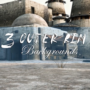 3 Backgrounds of an outer rim desert science fiction outpost with buildings and structures .3d rendering backdrops. Digital Download