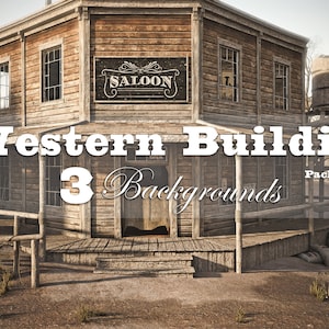 Western town old building backgrounds . Wild west collection backdrops. 3d renderings