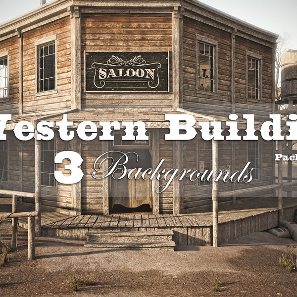 Western town old building backgrounds . Wild west collection backdrops. 3d renderings