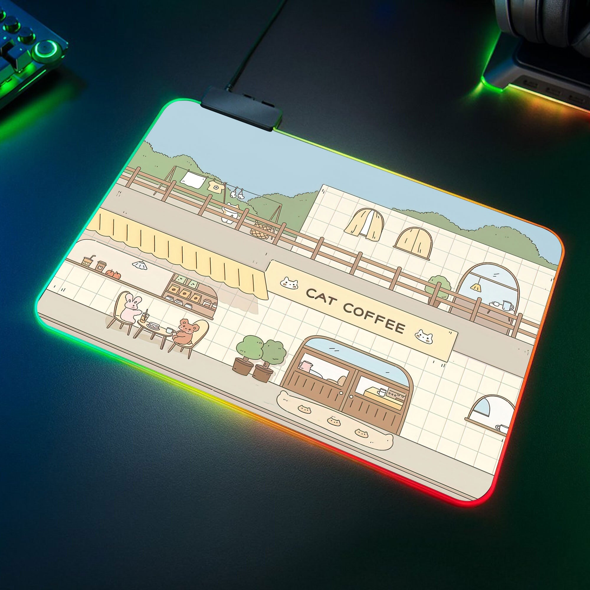 RGB Gaming Mousepad, Cute Cartoon Mousepad, Kawaii Desk Mat, Cute Cat ...