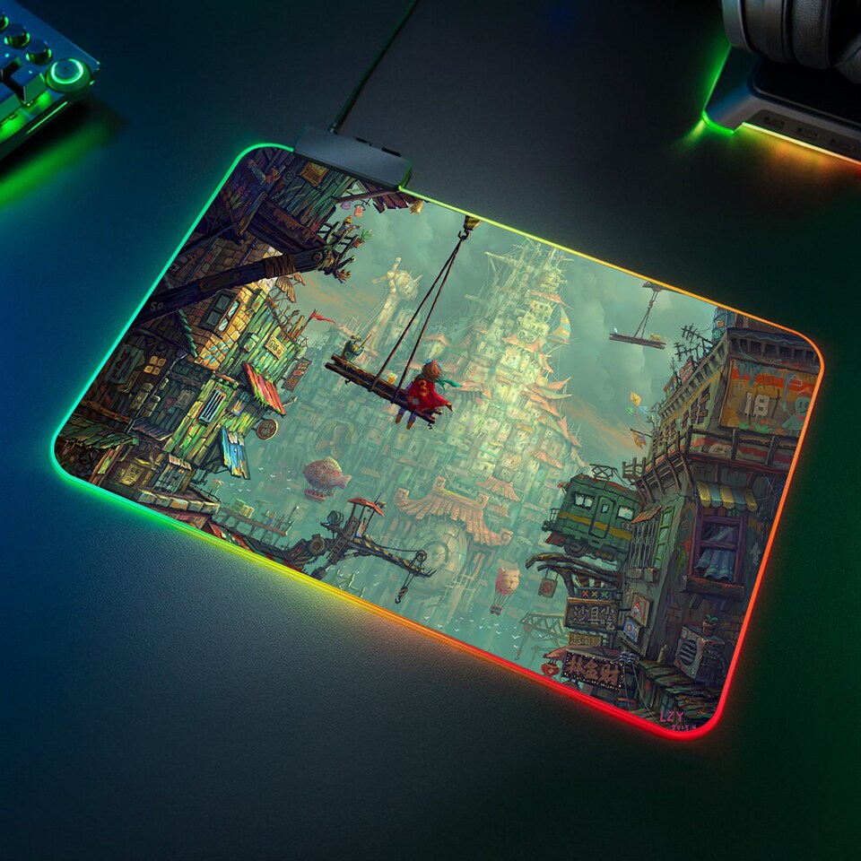 RGB Gaming Mousepad, Japanese Mousepad, Anime Mousepad, Lighting Desk Decor, Desk Mat