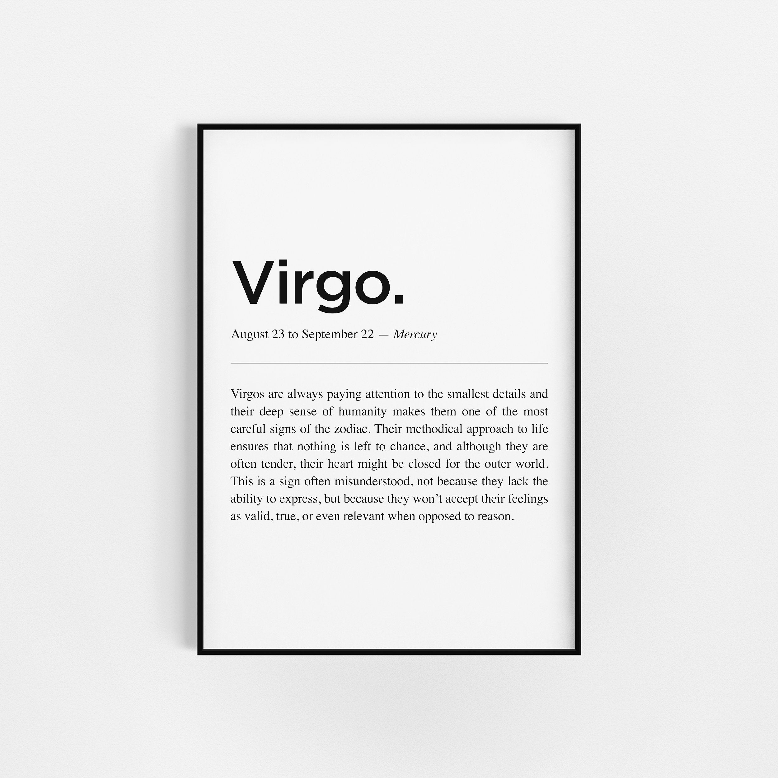 Définition de La Vierge | Cadeau d'affiche Zodiac Astrologie Wall Decor Définition L'horoscope d'imp