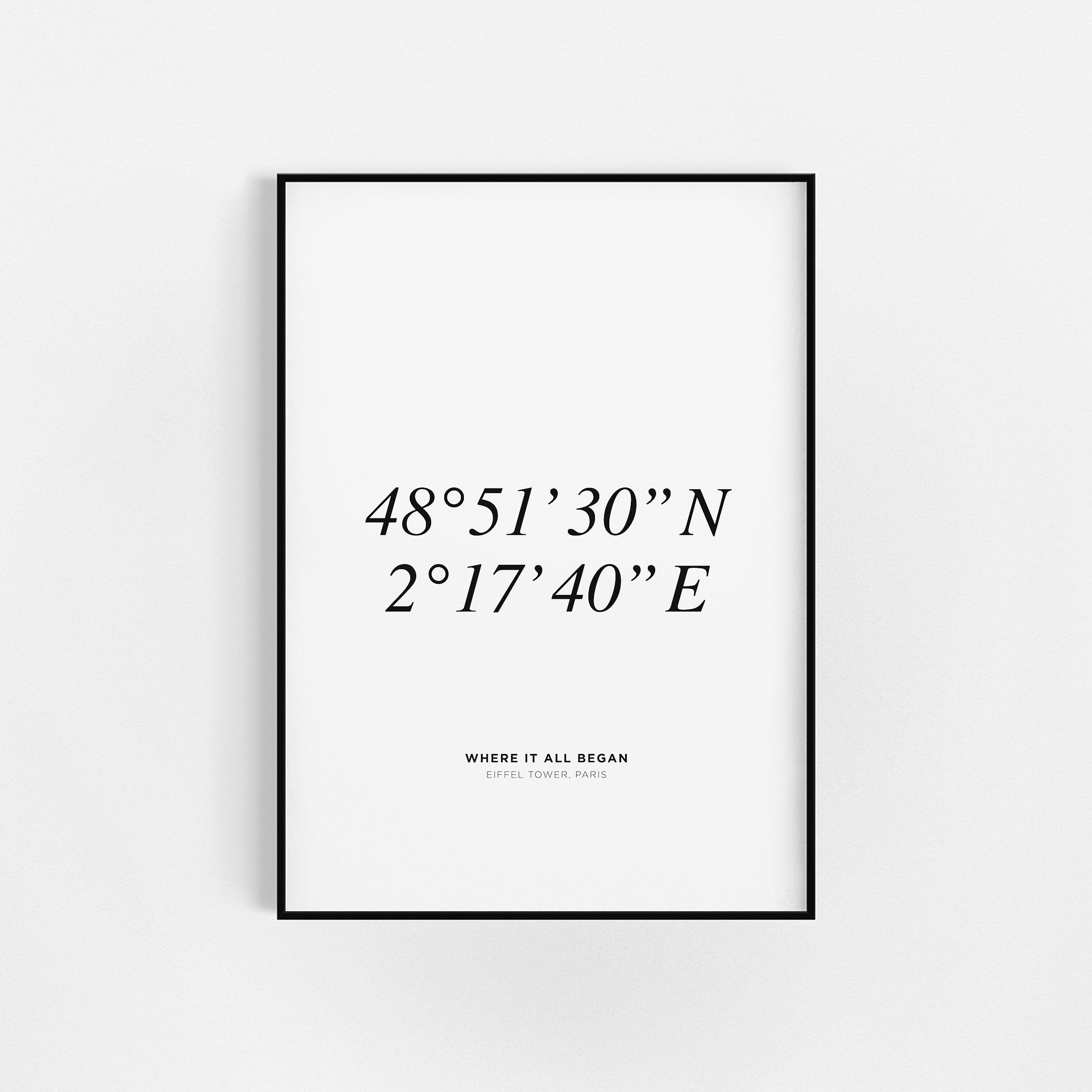 Coordonnées Gps Imprimer | Coordonnées Personnalisées de Localisation Cadeau d'anniversaire Cadeaux 