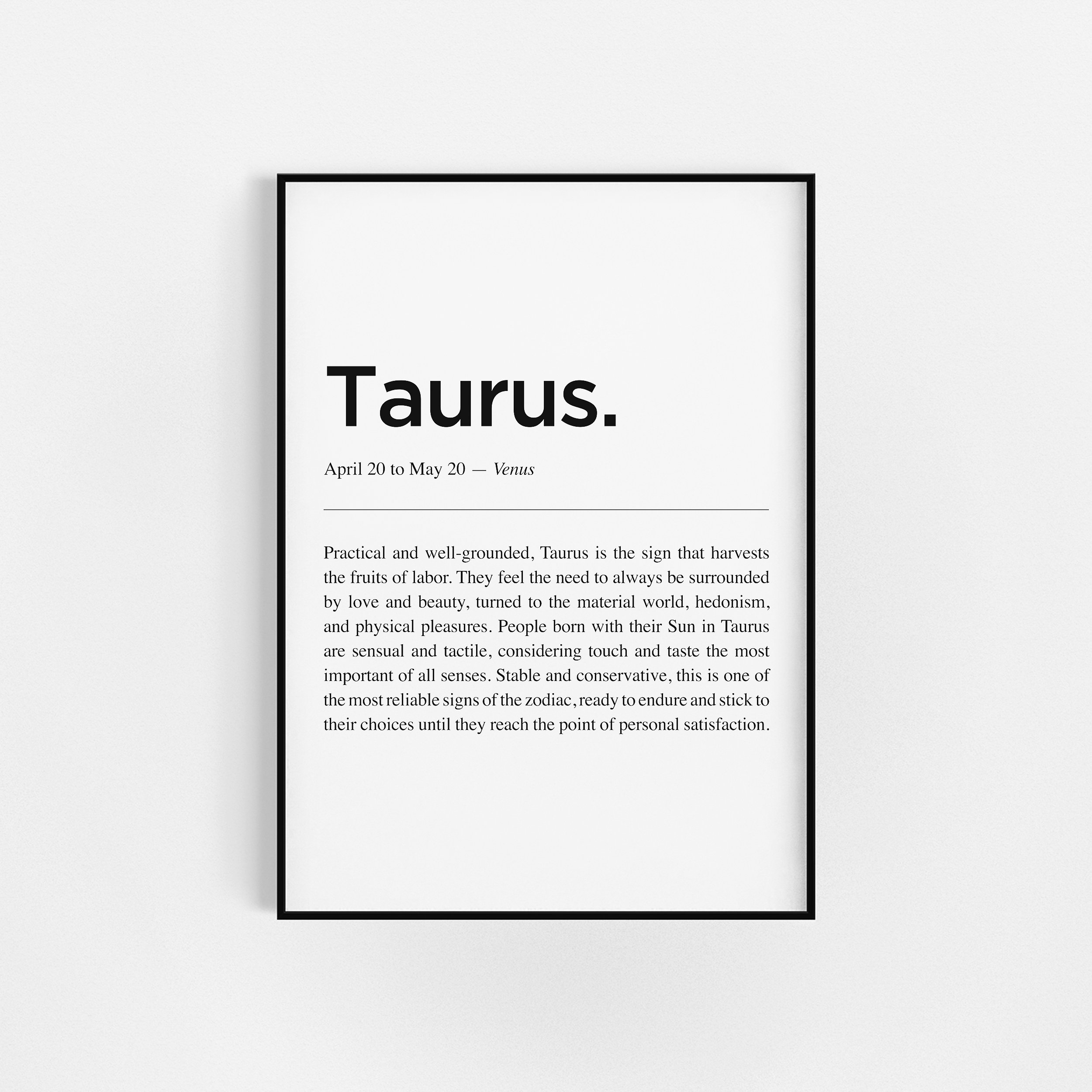 | de Définition Du Taureau | Cadeau d'affiche Zodiac Astrologie Wall Decor Définition L'horoscope d'