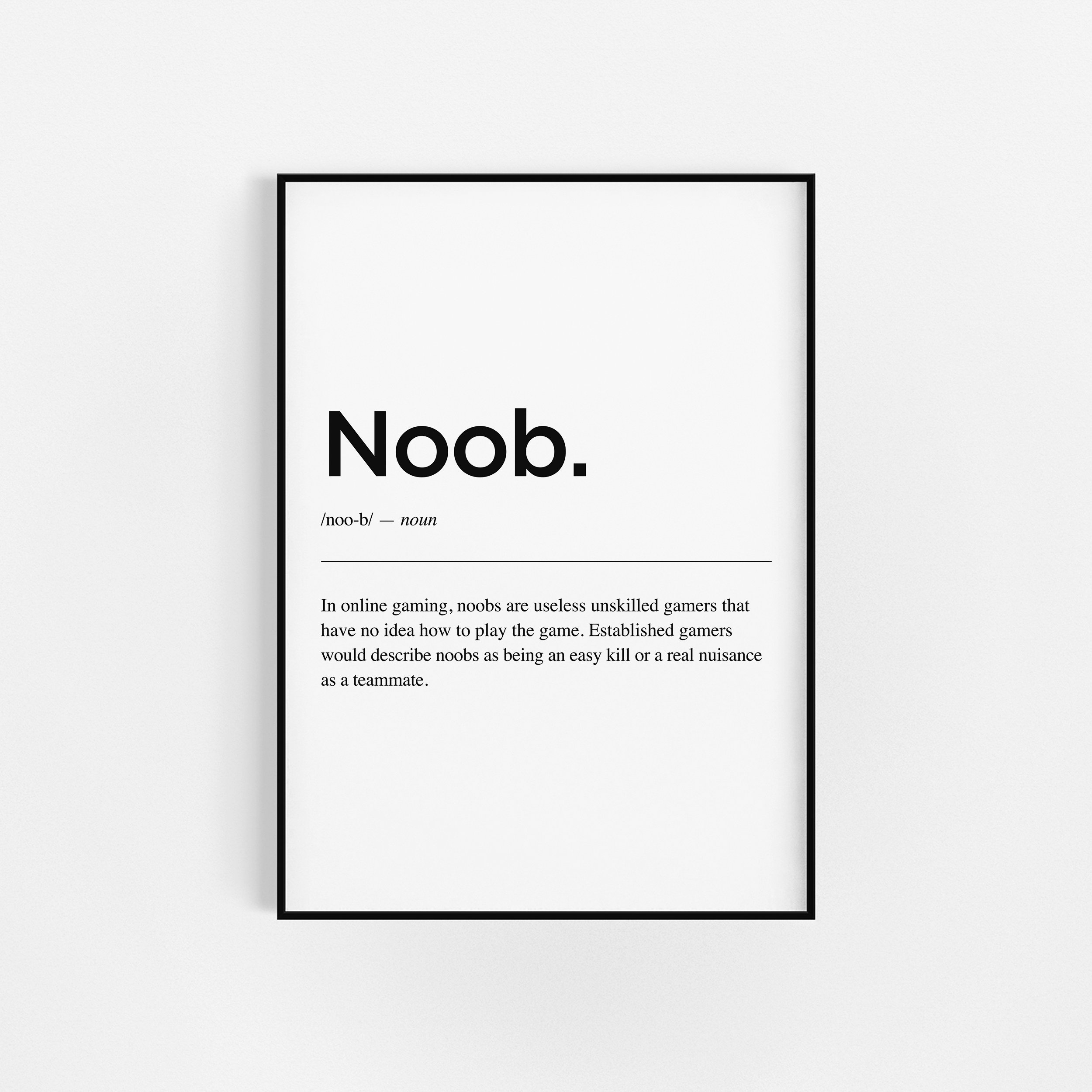 Noob Définition | Cadeaux de Joueur Décor Jeu Jeu Wall Art Chambre à Coucher Garçons Print Affiche S
