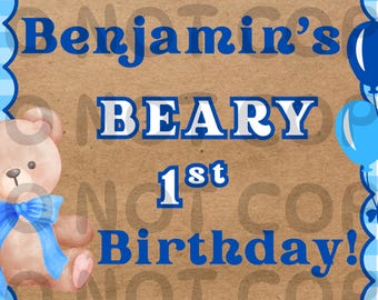Banner per il primo compleanno di Beary / Modello Canva (download digitale) / Mockup
