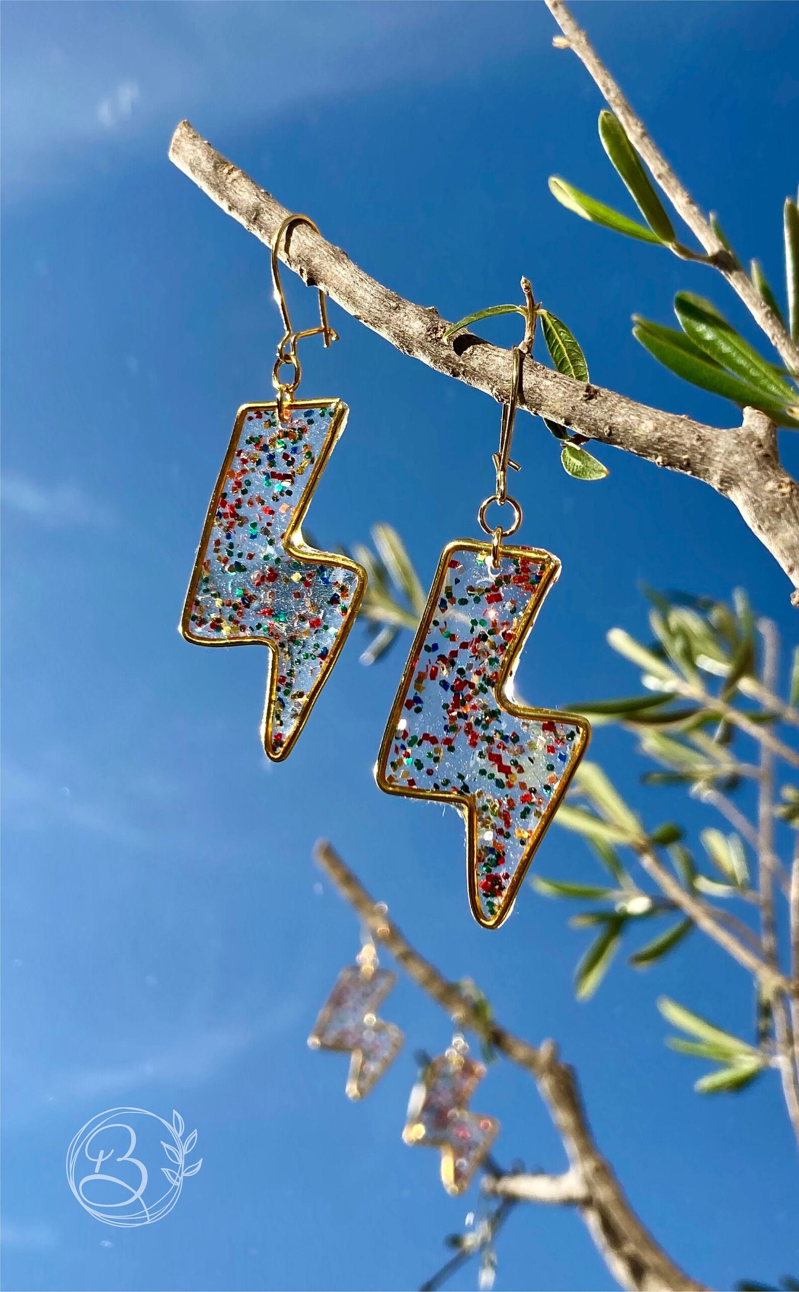 Lightning earring Lightning resin earrings in gold Etsy