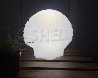 Shell Gas Pump Light Globe : 3D Printed Illuminated Shell Wall / Desk Light, Vintage Garage decor, Man Cave LED Desk lamp