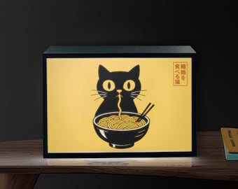 Ramen Cat Lightbox: 3D Printed LED Light Up Wall Art Japanese Anime Kawaii Decor