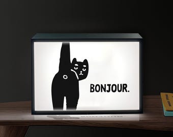 Bonjour Cat Lightbox: 3D Printed LED Light Up Wall Art